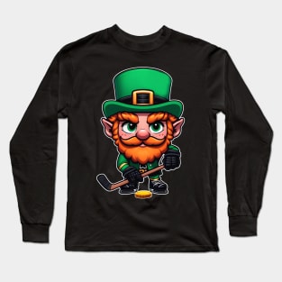 St Patrick's Day Leprechaun Ice Hockey Player Irish Long Sleeve T-Shirt
